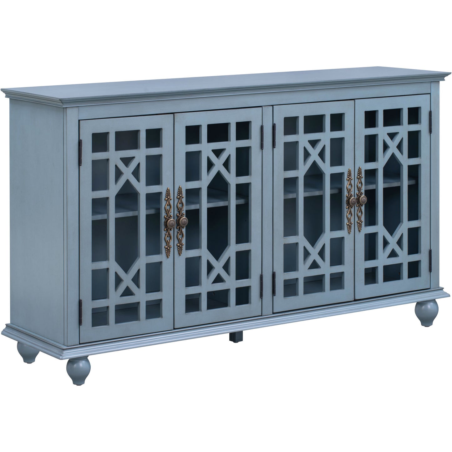 Sideboard with Adjustable Height Shelves, Metal Handles, and 4 Doors for Living Room, Bedroom, and Hallway (Teal Blue)