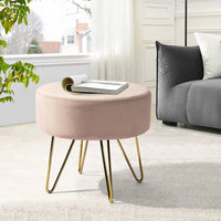 17.7"  Decorative Round Shaped Ottoman with Metal Legs - Pink and Gold