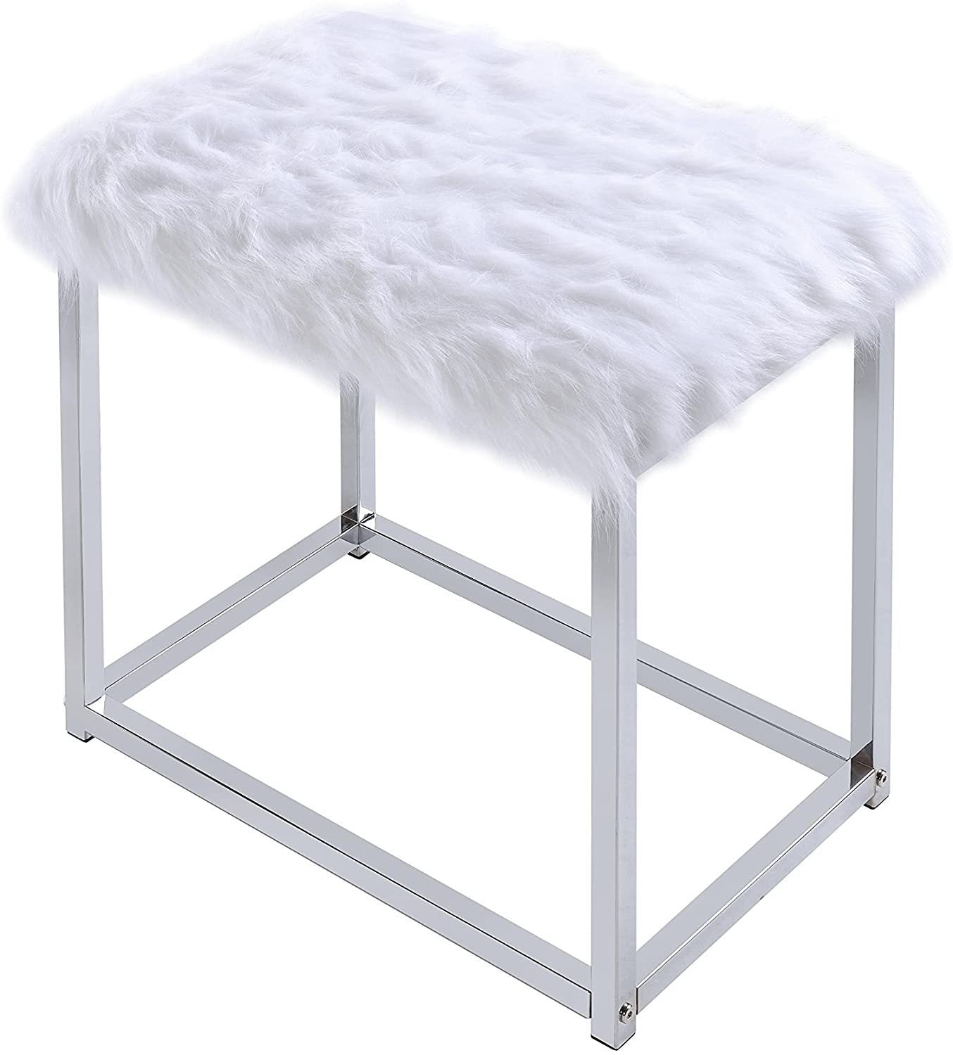 ACME Carenze II Curio Cabinet in White Faux Fur & Chrome