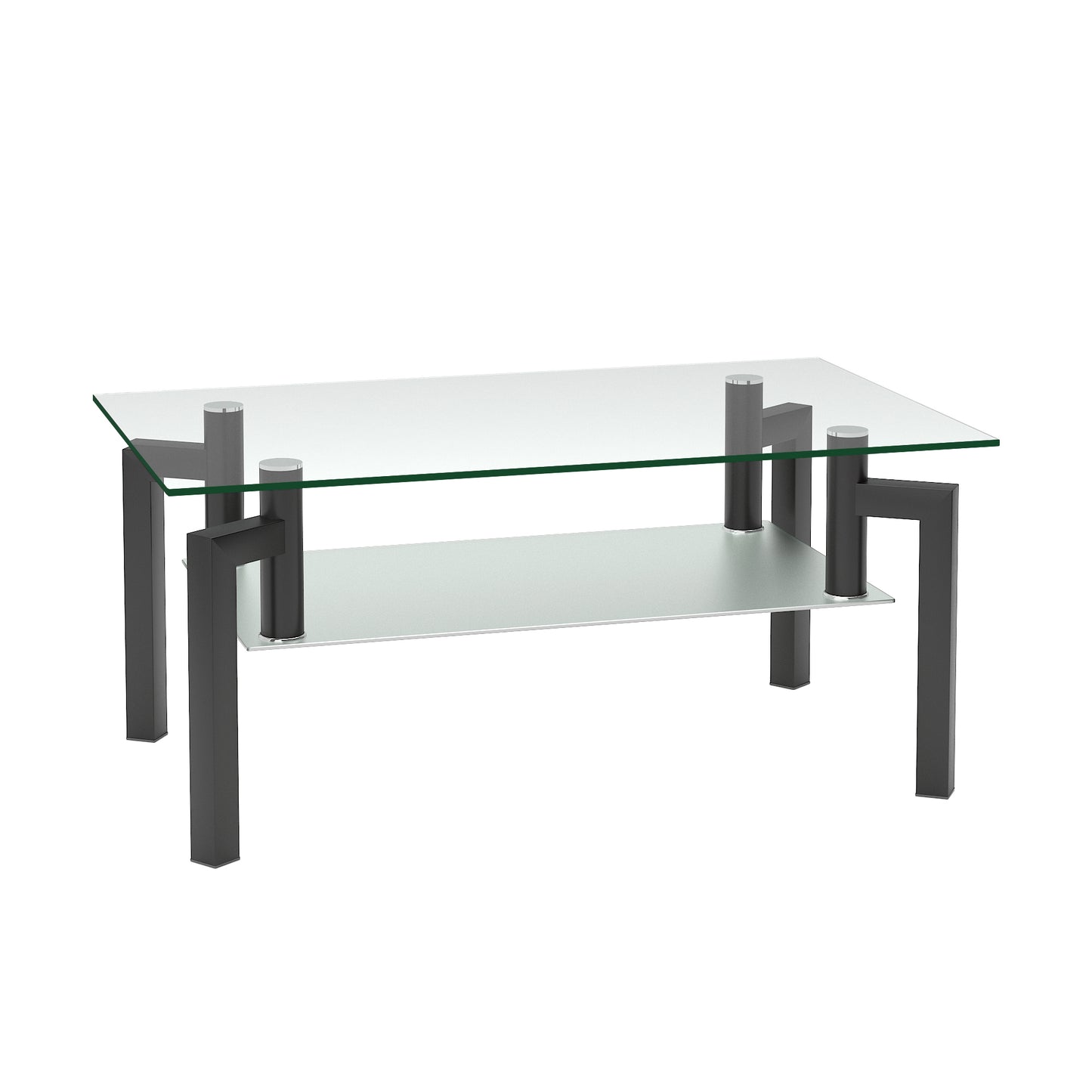 Rectangle Black Glass Coffee Table, Clear Coffee Table, Modern Side Center Tables for Living Room, Living Room Furniture