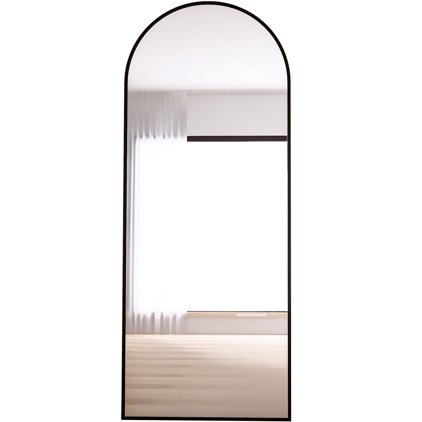 Arched Full Length Mirror Floor Mirror Hanging Standing or Leaning, Bedroom Mirror Wall-Mounted Mirror Dressing Mirror with Black Aluminum Alloy Frame, 65" x 23.6"