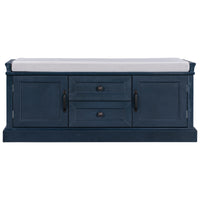 Storage Bench with 2 Drawers and 2 Cabinets, Shoe Bench with Removable Cushion for Living Room, Entryway (Antique Navy)