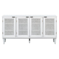 Large Storage Space Sideboard with Artificial Rattan Door and Unobtrusive Doorknob for Living Room and Entryway (White)