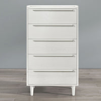 Modern Style Wood Grain 5-Drawer Chest with Solid Wood Legs, White