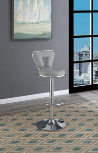 Adjustable Bar stool Gas lift Chair Gray Faux Leather Chrome Base metal frame Modern Stylish Set of 2 Chairs