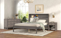 3-Pieces Bedroom Sets Queen Size Platform Bed with Nightstand and Dresser,Antique Gray