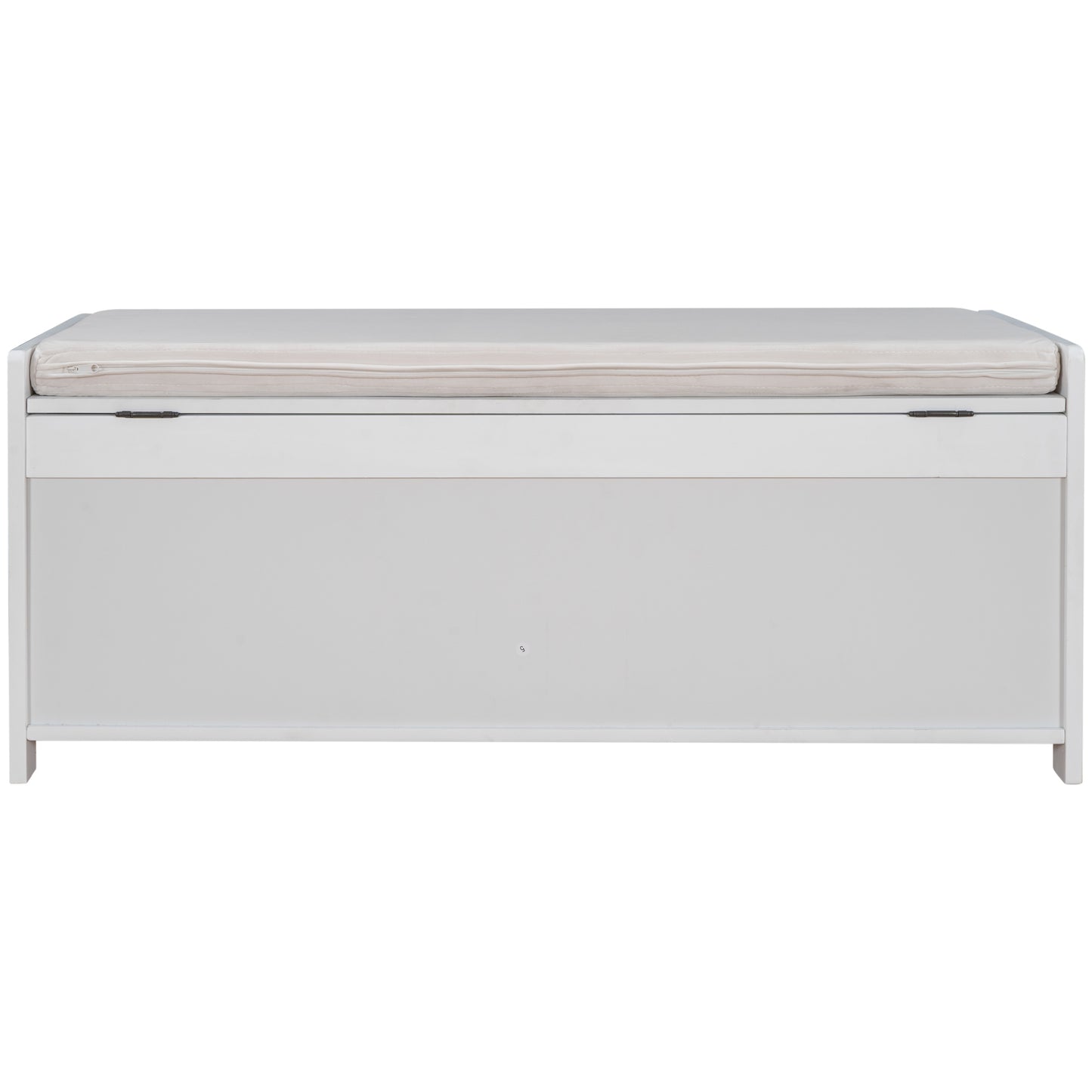 Storage Bench with 3 Shutter-shaped Doors, Shoe Bench with Removable Cushion and Hidden Storage Space (White)