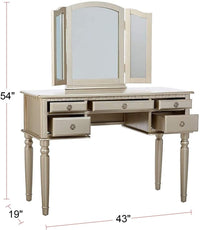 Bedroom Contemporary Vanity Set w Foldable Mirror Stool Drawers Silver Color