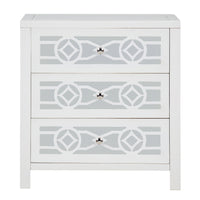 Wooden Storage Cabinet with 3 Drawers and Decorative Mirror, Natural Wood (Antique White)