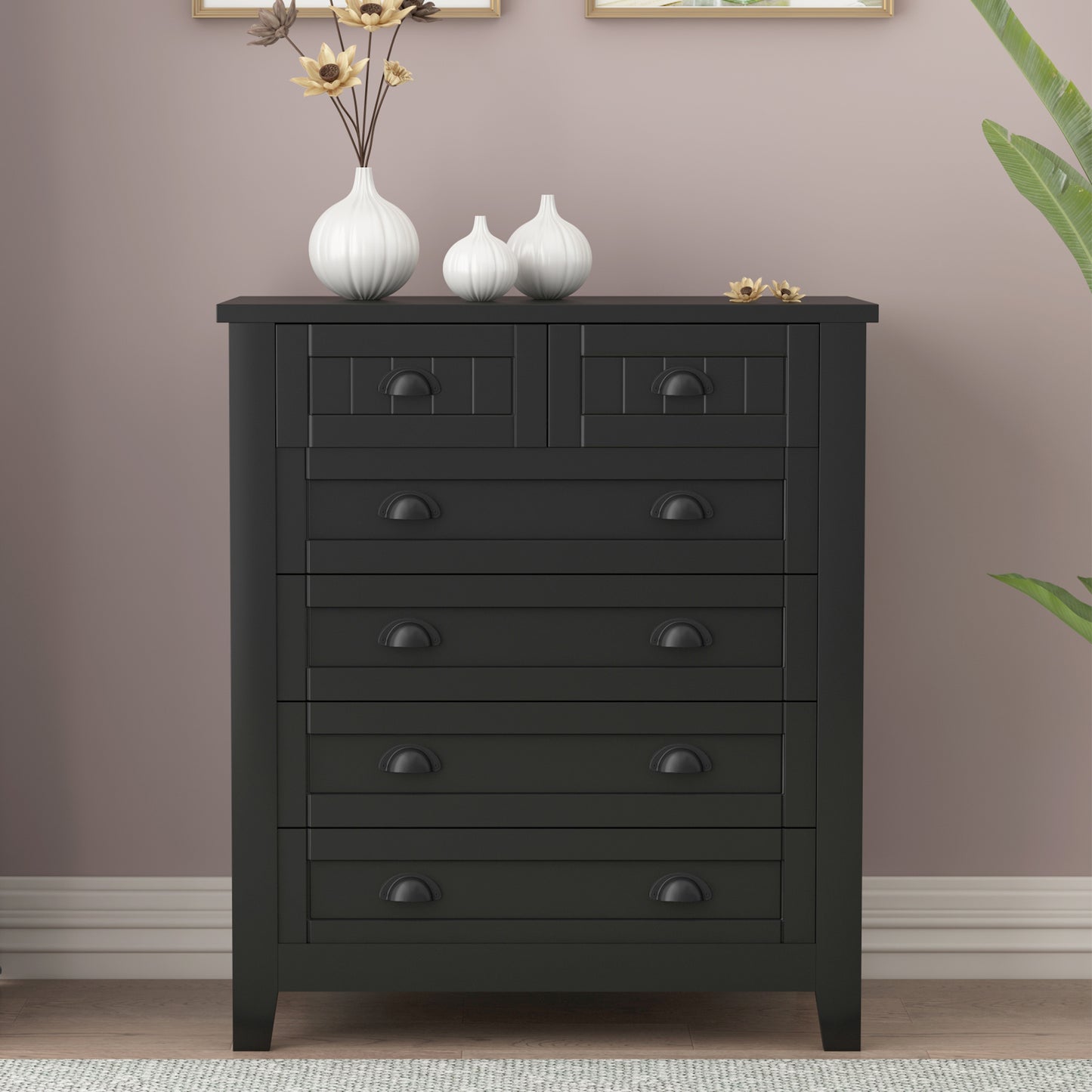 Black Bathroom Storage Cabinet, Freestanding Cabinet with Drawers