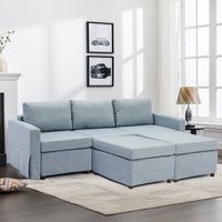 3 Seat Module Sectional Sofa Couch With 2 Ottoman,Seat Cushion and Back Cushion Removable and Washable,Light Blue