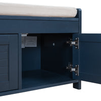 Storage Bench with 3 Shutter-shaped Doors, Shoe Bench with Removable Cushion and Hidden Storage Space (Antique Navy)