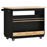 Kitchen Cart Rolling Mobile Kitchen Island Solid Wood Top, Kitchen Cart With 2 Drawers, Tableware Cabinet (Black)