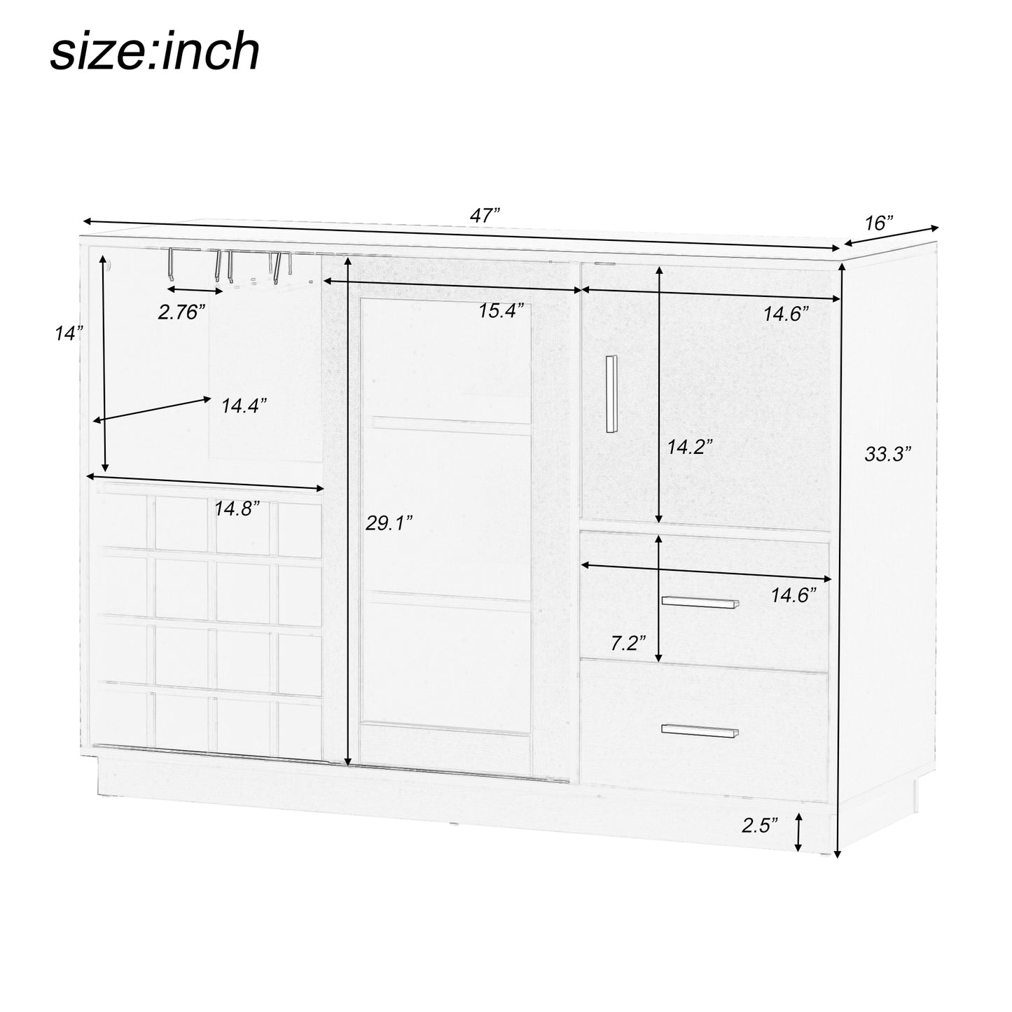 Kitchen Functional Sideboard with Glass Sliding Door and Integrated 16 Bar Wine Compartment, Wineglass Holders (White)