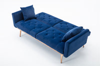 Velvet Sofa, Accent Sofa, Loveseat Sofa with Rose Gold Metal Feet and Navy Velvet