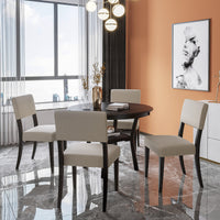 5-Piece Kitchen Dining Table Set Round Table with Bottom Shelf, 4 Upholstered Chairs for Dining Room (Espresso）