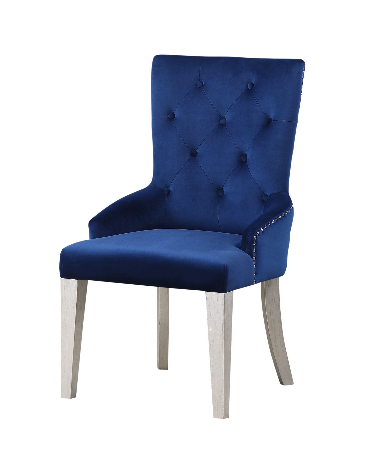 ACME Varian Side Chair (1Pc), Blue Fabric & Antique Platinum