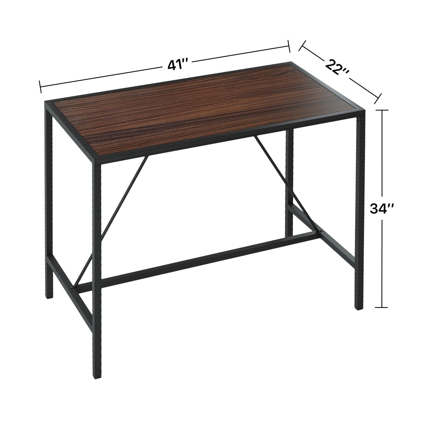 Riley Indoor Walnut Metal Pub Dining Table with Metal Frame