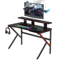 Large Gaming Table K Shape Black MDF Gaming Desk with PC Holder