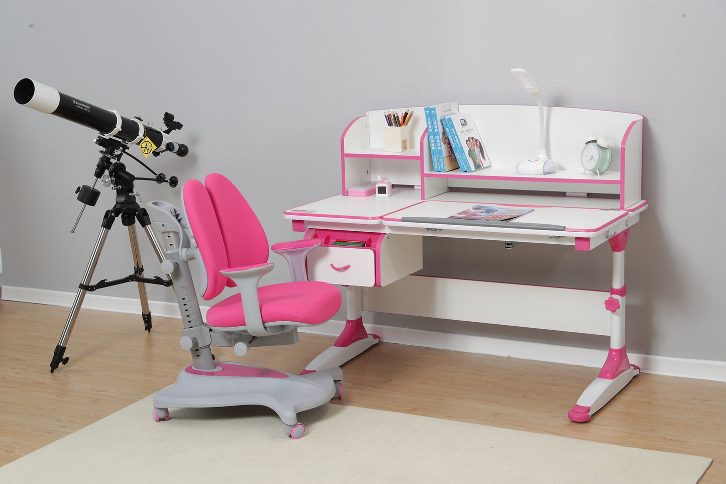 Ergonomic Multi Function Adjustable Kids Study Desk & Hutch Model C PINK COLOR