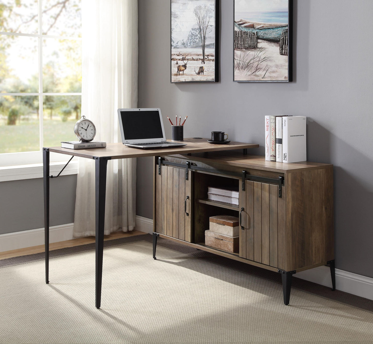 ACME Zakwani Writing Desk, Rustic Oak & Black Finish