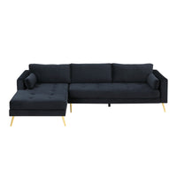 Sectional Sofa with Two Pillows, L-Shape Upholstered Couch with Modern Elegant Velvet for Living Room Apartment