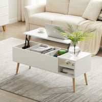 Coffee Table, Computer Table, White, Solid Wood Leg Rest, Large Storage Space