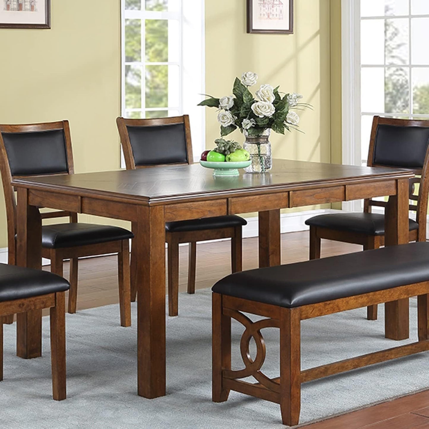 Dining Room Furniture Walnut Rubber wood MDF Rectangular Table 1pc Dining Table Only.