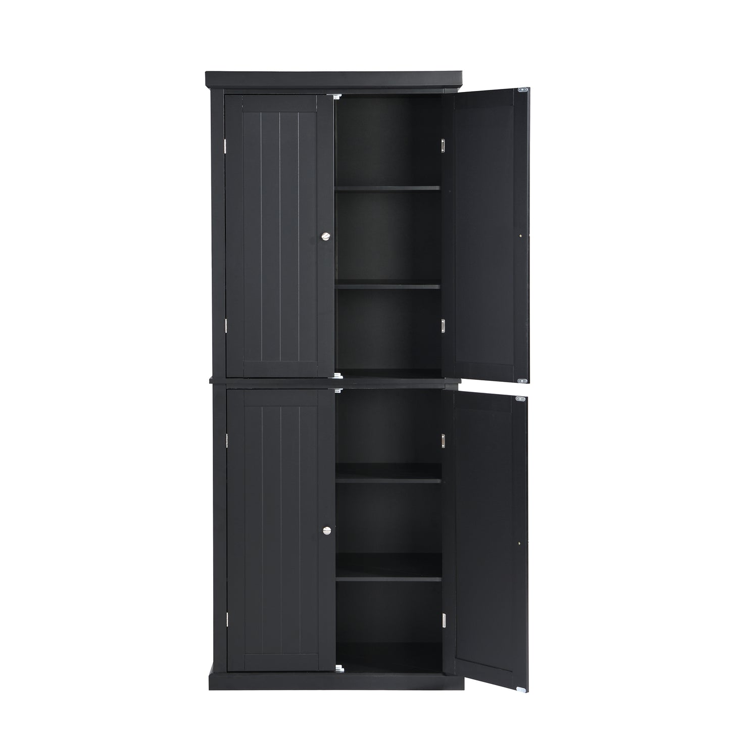 Freestanding Tall Kitchen Pantry, 72.4" Minimalist Kitchen Storage Cabinet Organizer with 4 Doors and Adjustable Shelves, Black