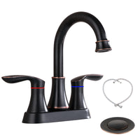 2-Handle 4-Inch Oil Rubbed Bronze Bathroom Faucet, Bathroom Vanity Sink Faucets with Pop-up Drain and Supply Hoses