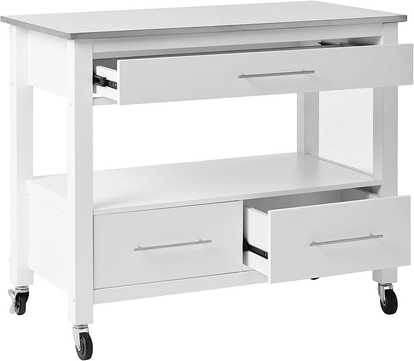 ACME Ottawa Kitchen Cart, Stainless Steel & White