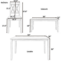 6-piece Wooden Kitchen Table set, Farmhouse Rustic Dining Table set with Cross Back 4 Chairs and Bench, White+Cherry