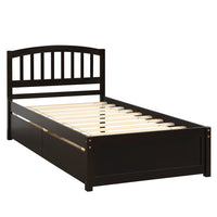 Twin Platform Storage Bed Wood Bed Frame with Two Drawers and Headboard, Espresso