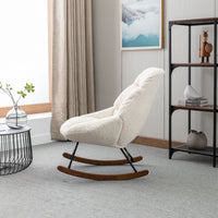 Tufted Upholstered Padded Seat Rocking Chair-Boucle Beige