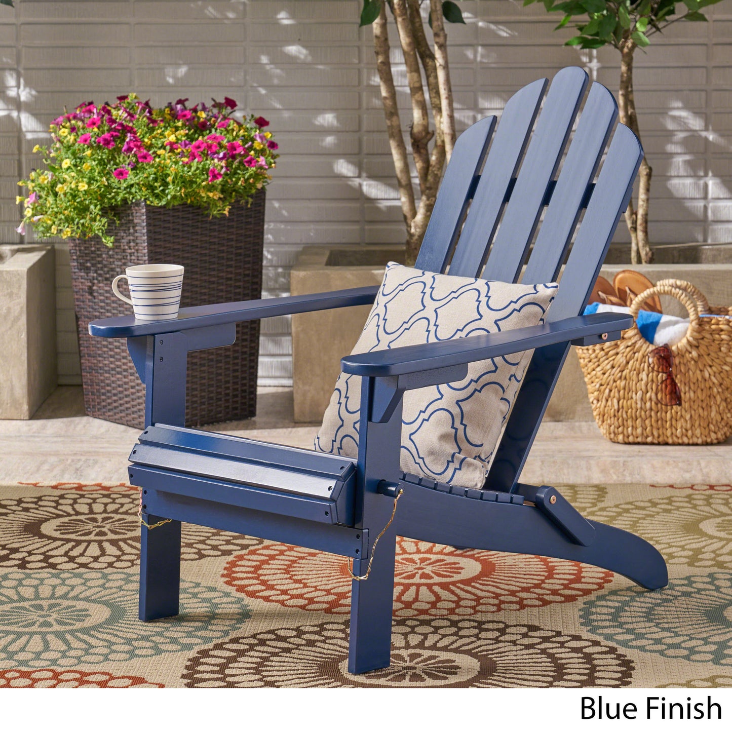 Outdoor Foldable Solid Wood Chair Dark Blue