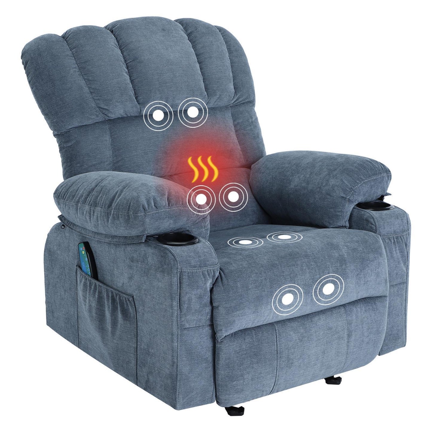 Reclining Massage Heating Sofa with USB and Side Pocket