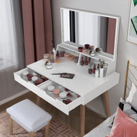 Wooden Mirror Vanity Desk Makeup Table, White