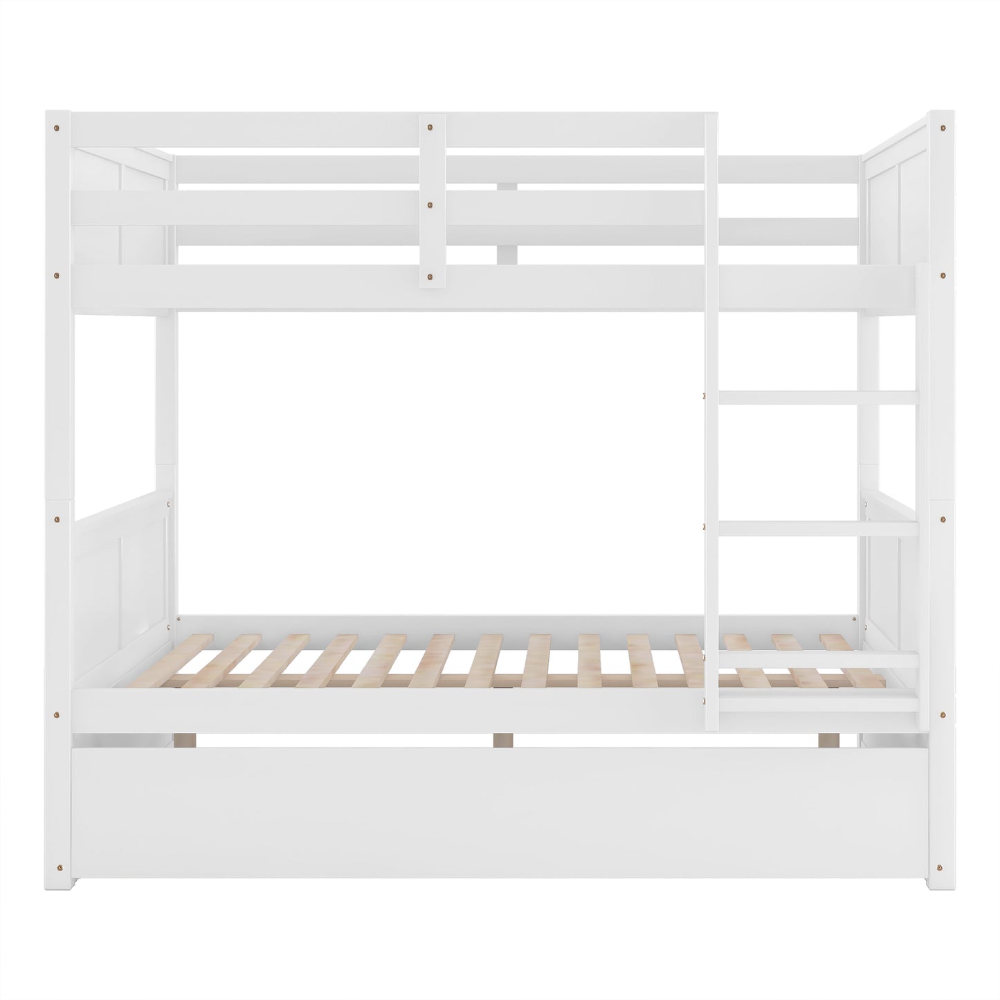 Full Over Full Bunk Bed with Twin Size Trundle, White