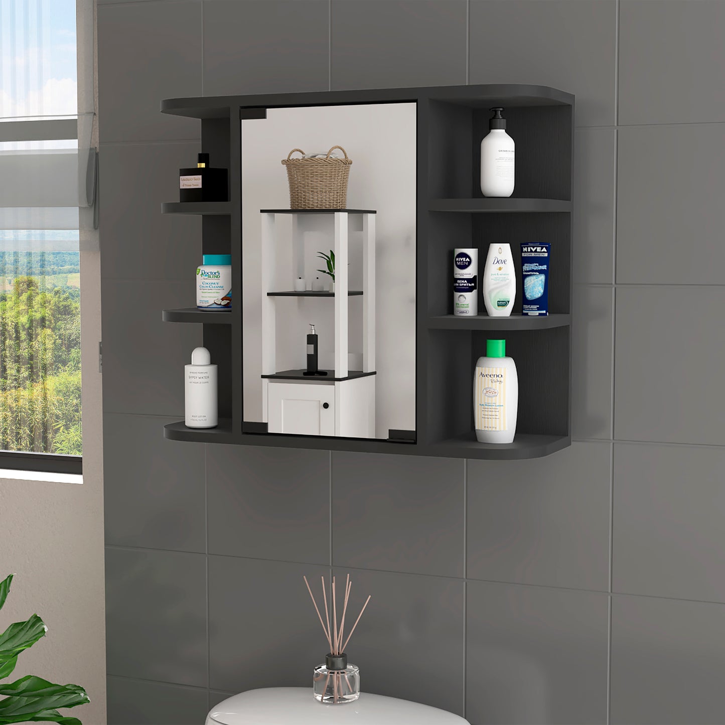 Roseburg 6-Shelf Medicine Cabinet with Mirorr Black Wengue