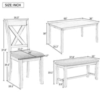 6-Piece Kitchen Dining Table Set Wooden Rectangular Dining Table, 4 Dining Chairs and Bench Family Furniture for 6 People (Grey)