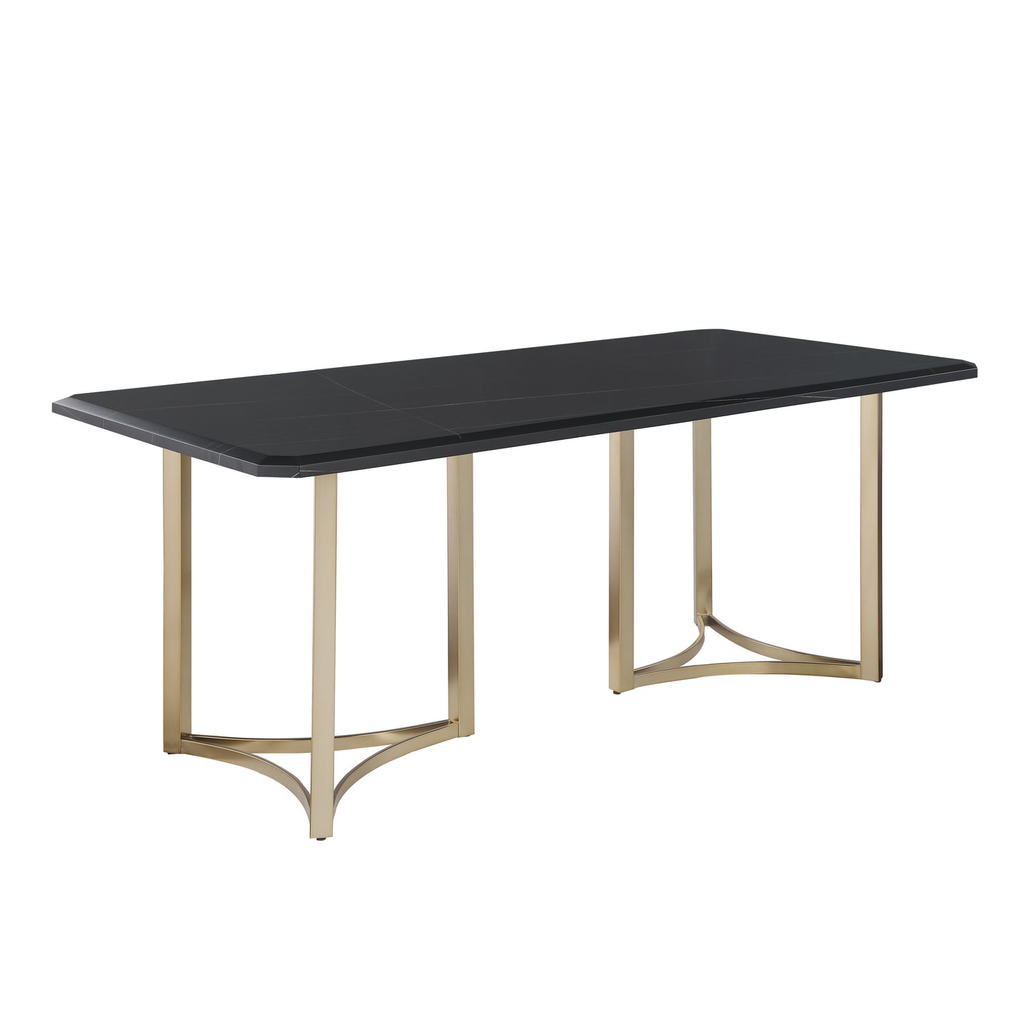 71"x35.5"x30" Contemporary Lauren Gold Black Top Dining Table with Durable Brushed Brass Metal Base,Kitchen Table for 6-8 Person for Living Room, Dining Room,Home and Office