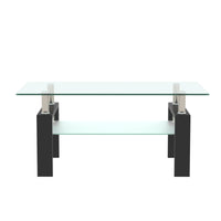 Rectangle Black Glass Coffee Table, Clear Coffee Table, Modern Side Center Tables for Living Room, Living Room Furniture