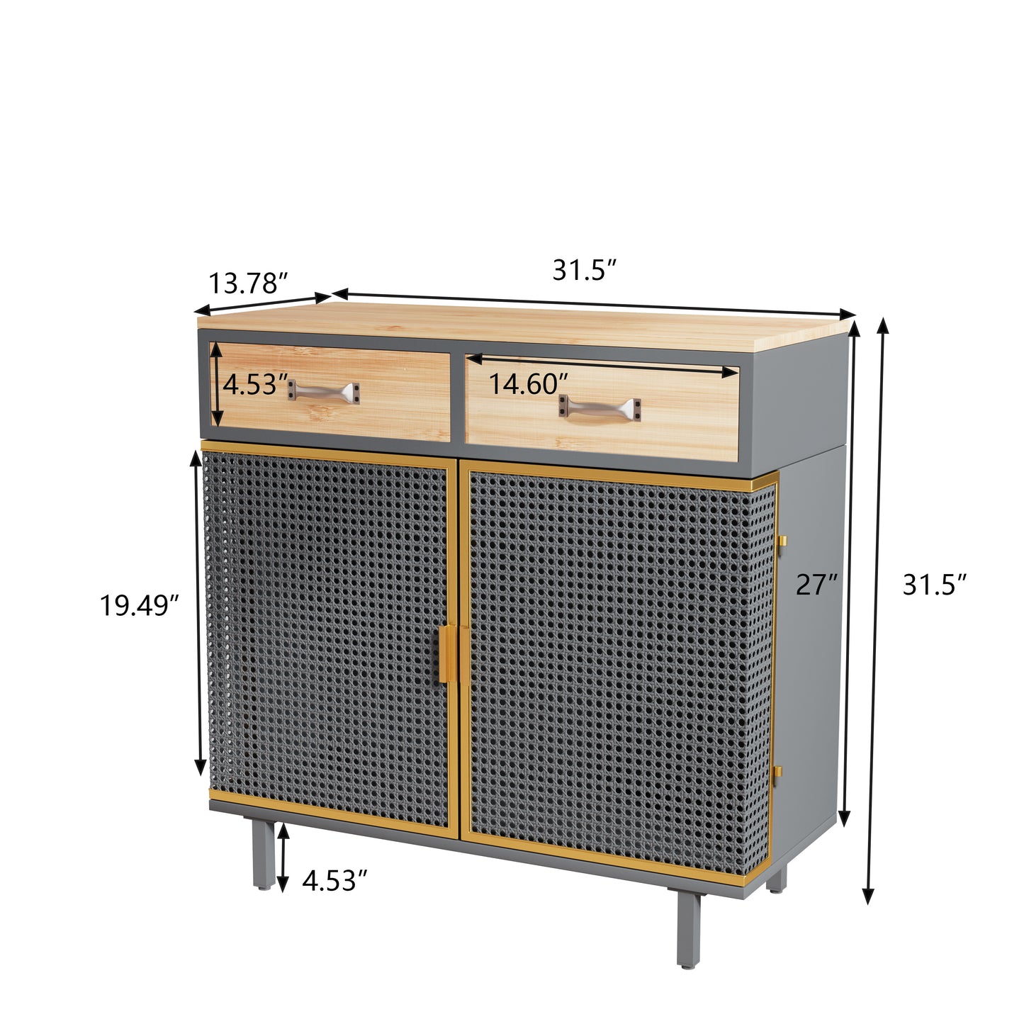 31.5'' Wide 2 Drawer Sideboard, Modern Furniture Decor, Made with Iron + Carbonized Bamboo, Easy Assembly