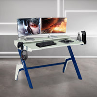 Techni Sport Ergonomic Computer Gaming  Desk Workstation with Cupholder & Headphone Hook, Blue