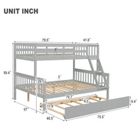 Twin Over Full Bunk Bed with Trundle, Convertible into 2 Beds, the Bunk Bed with Ladder and Safety Rails for Kids, Teens, Adults, Grey