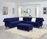 Living Room XL- Cocktail Ottoman Indigo Blue Velvet Accent Studding Trim Wooden Legs