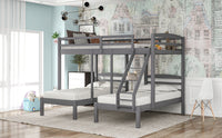 Full Over Twin & Twin Bunk Bed, Triple Bunk Bed, Gray