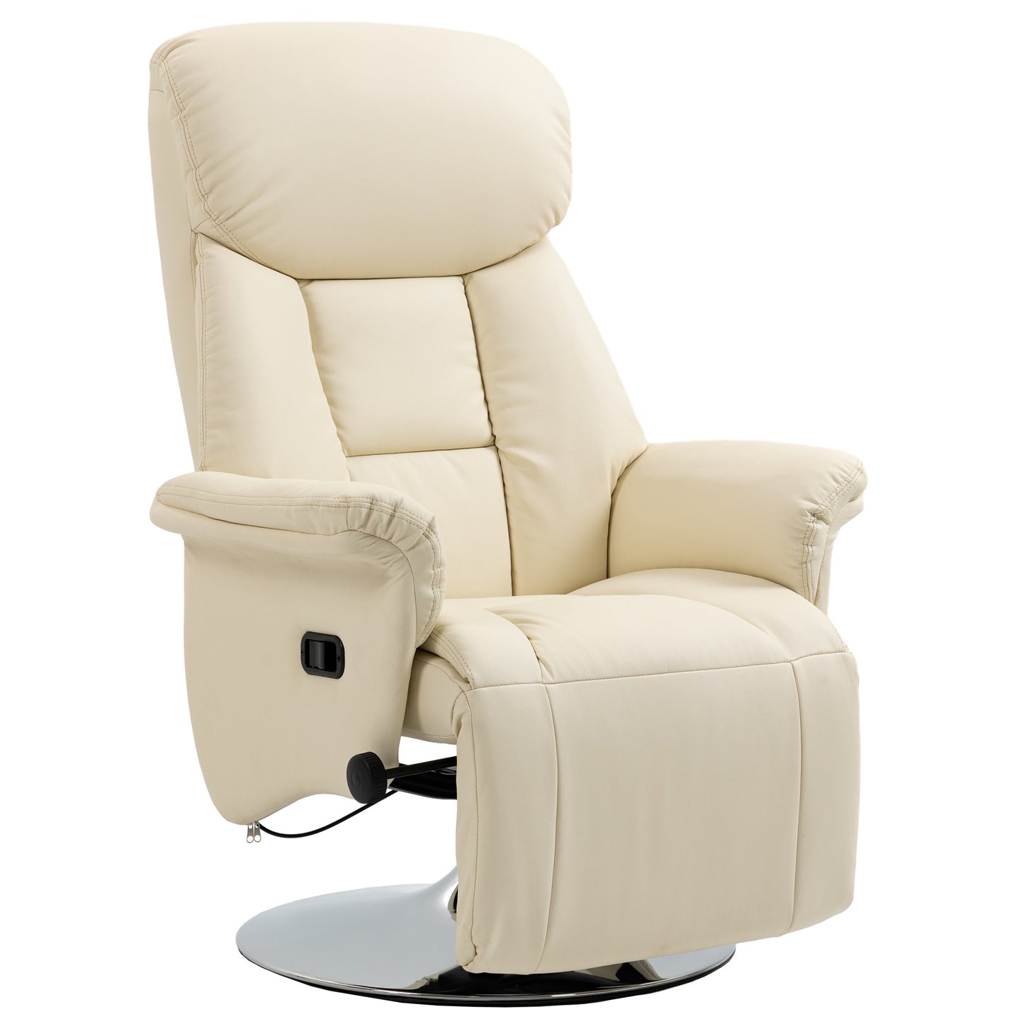 HOMCOM Manual Recliner Chair for Adults, Adjustable Swivel Recliner with Footrest, Padded Arms, PU Leather Upholstery and Steel Base for Living Room, Cream White