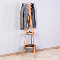 Living Room Bamboo Coat Rack with Storage Rack Φ15.1 x 66.9 inch