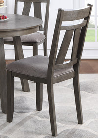 Dining Room Furniture Set of 2 Chairs Gray Fabric Cushion Seat Rich Dark Brown Finish Side Chairs